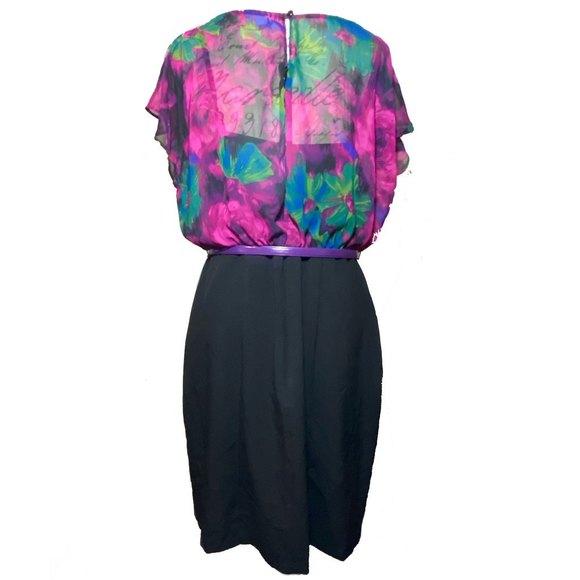 AB STUDIO Sheer Floral Sheath Belted Dress Size 16 Black - Picture 2 of 5
